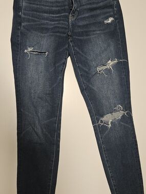 American Eagle Outfitters Distressed Skinny Jeans - Dark Blue